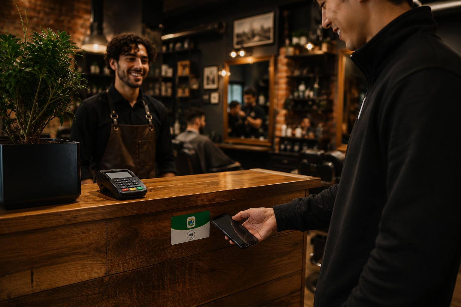 NFC-карта Tapify для отзывов на стойке барбершопа
